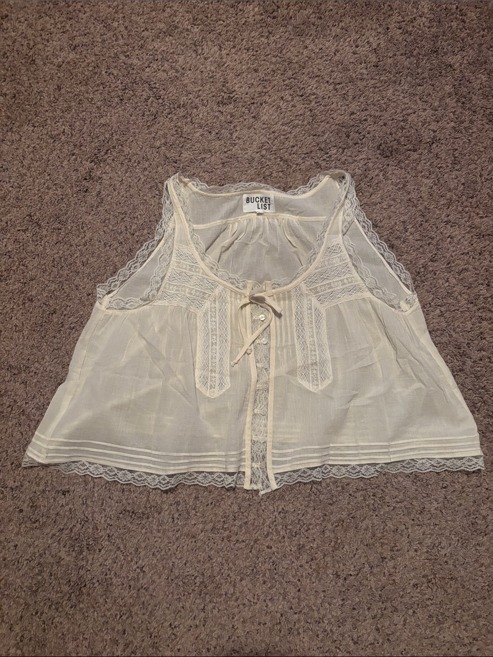 NWOT Bucket List Cream Lace-Trim Babydoll Swing Tank L XL